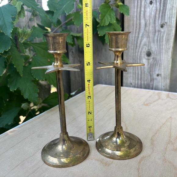 Vintage Brass Star Candlestick Holders Made In India - Picture 9 of 9